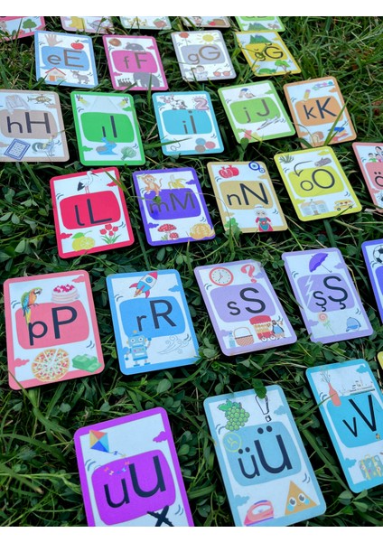Renkli Ahşap Alfabe Kartları, Eğitim Seti, Anaokulu, Kreş, Okul Öncesi
