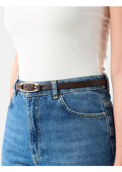 Acı Kahve Deri Görünümlü Metal Tokalı Ince Kemer fiyatları