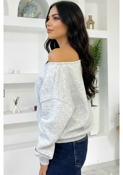 Üç Iplik Şardonlu Uzun Kollu Kayık Yaka Sweatshirt fiyatları