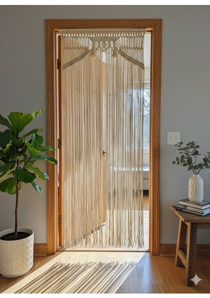 Makrome Perde Iki Püsküllü Ekru Kapı Süsü modelleri