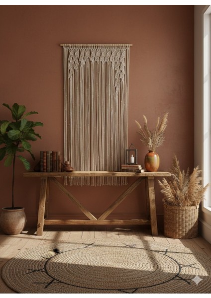 Ekru Makrome Perde Yaprak Desenli Duvar Süsü modelleri