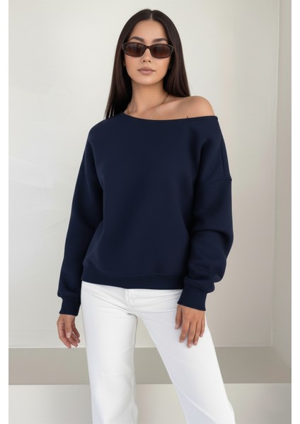 Üç Iplik Şardonlu Uzun Kollu Kayık Yaka Sweatshirt fiyatları