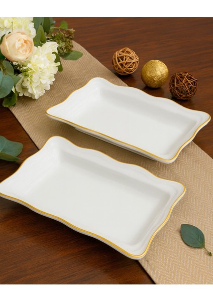 2 Adet Gold Beyaz Serenat Kayık Tabak 24X15X4CM