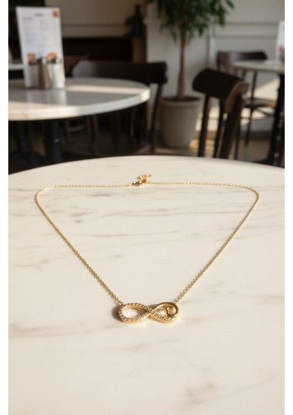 Sonsuzluk ve Kalp Figürlü Zirkon Taşlı 14 Ayar Altın Kolye fiyatları