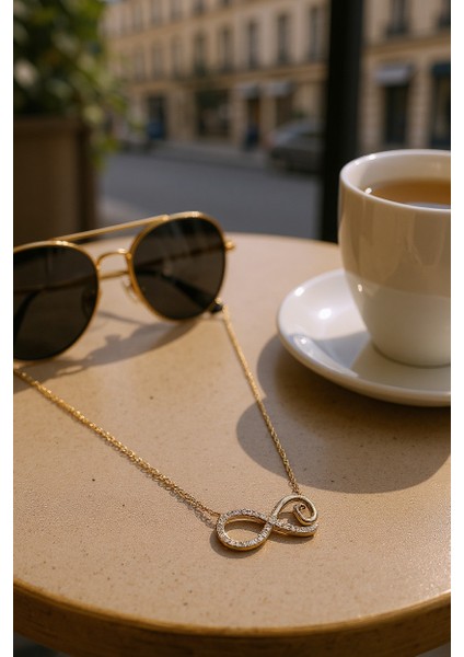 Sonsuzluk ve Kalp Figürlü Zirkon Taşlı 14 Ayar Altın Kolye modelleri