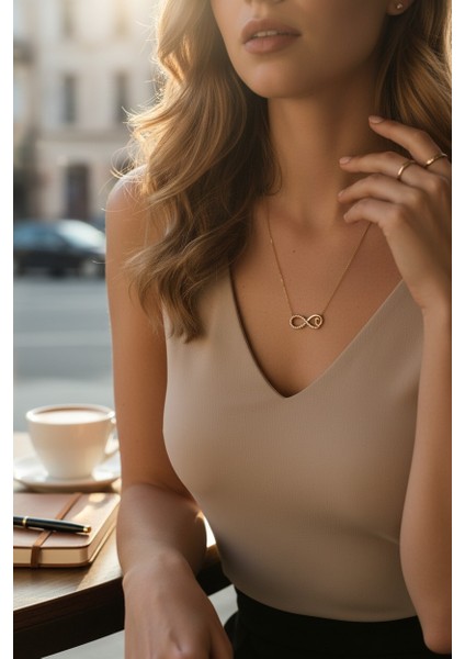 Sonsuzluk ve Kalp Figürlü Zirkon Taşlı 14 Ayar Altın Kolye indirimleri