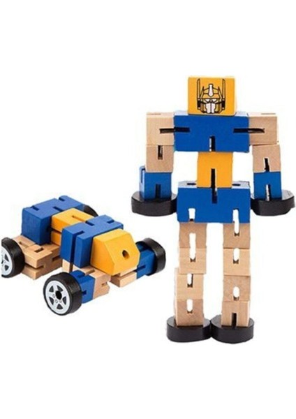 Ahşap Dönüşen Büyük Robot ve Araba Modeli, Haki Renkli, Eğlenceli ve Öğretici Ürün