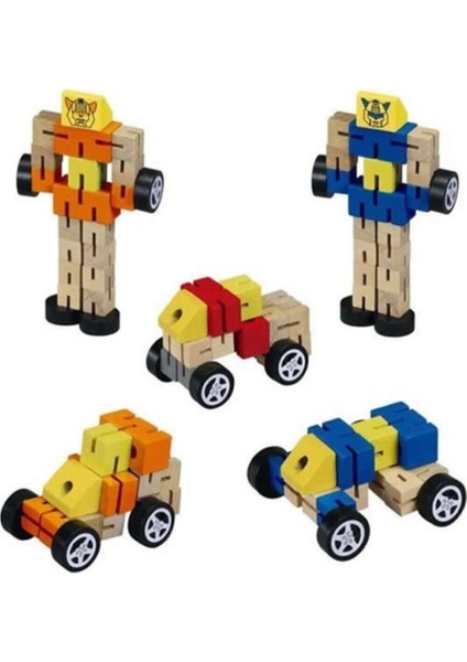 Ahşap Dönüşen Büyük Robot ve Araba Modeli, Haki Renkli, Eğlenceli ve Öğretici Ürün modelleri
