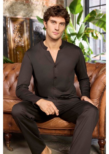 Erkek Aydoğan Suprem Uzun Kol Pijama Takımı 250522 Kahverengi