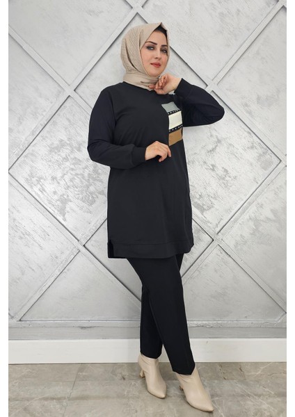 Kadın Paraşüt Kumaş Kombinli Tesettür Tunik