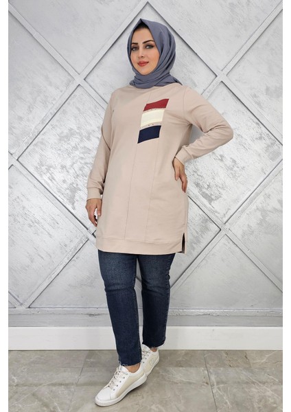 Kadın Paraşüt Kumaş Kombinli Tesettür Tunik