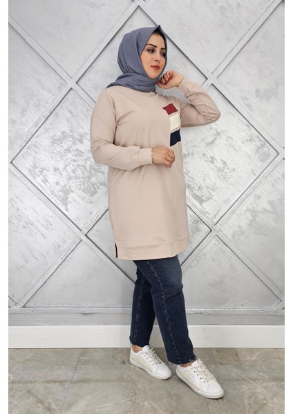 Kadın Paraşüt Kumaş Kombinli Tesettür Tunik modelleri