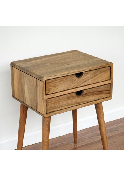 Yatak Odası Raflı ve Çekmeceli Ahşap Ceviz Komodin, Ev Mobilyası