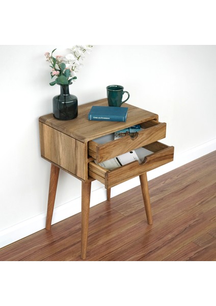 Yatak Odası Raflı ve Çekmeceli Ahşap Ceviz Komodin, Ev Mobilyası fırsatları