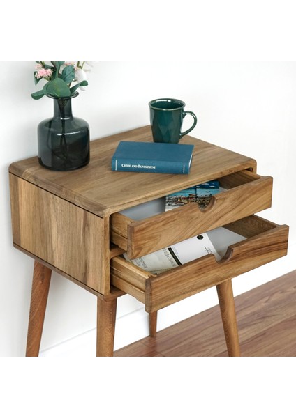 Yatak Odası Raflı ve Çekmeceli Ahşap Ceviz Komodin, Ev Mobilyası indirimleri