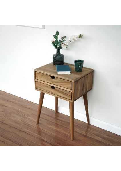 Yatak Odası Raflı ve Çekmeceli Ahşap Ceviz Komodin, Ev Mobilyası