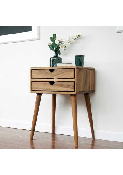 Yatak Odası Raflı ve Çekmeceli Ahşap Ceviz Komodin, Ev Mobilyası