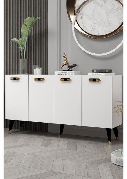 8220-32DD KB150 Konsol, Tv Ünitesi Beyaz-Altın-Siyah