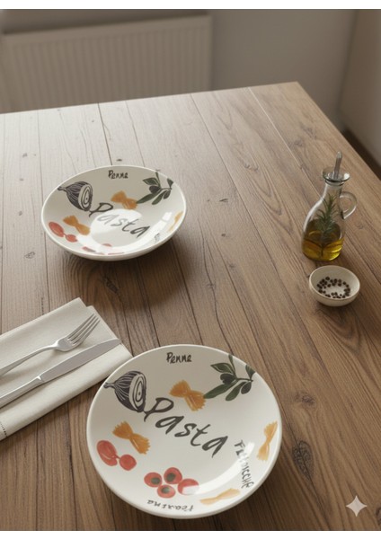 22 cm Seramik Derin Makarna Tabağı Beyaz Desenli 2 Adet fiyatları