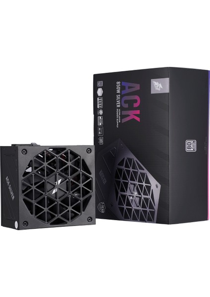 ACK 850W 80+ Silver ATX3.1/PCle 5.1 Aktif PFC 7 Yıl Garantili Siyah Güç Kaynağı