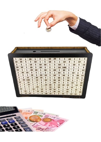 Ahşap Para Biriktirme Kutusu, Siyah-Beyaz, 10.000 Tl Hedefli Kumbara