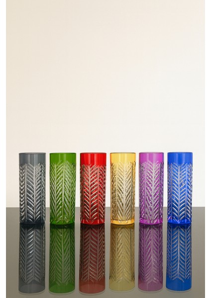 Balık Sırtı Model 6 Renk El Işi Kesme Kahve Yanı Su Meşrubat Bardağı LBR320