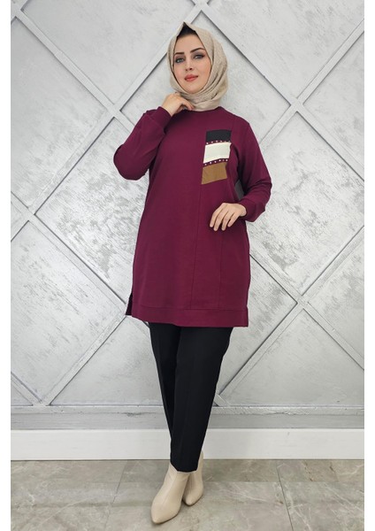 Kadın Paraşüt Kumaş Kombinli Tesettür Tunik modelleri