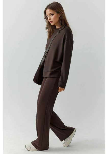 Kadın Rahat Kesim Modal Dokulu Düz Paça Eşofman Altı Kahve Kahvesi modelleri