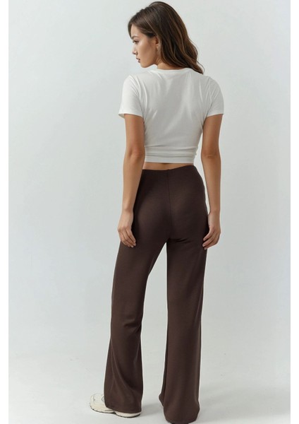 Kadın Rahat Kesim Modal Dokulu Düz Paça Eşofman Altı Kahve Kahvesi