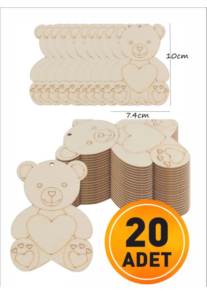 Sevimli Kalpli Ahşap Ayıcıklar, Boyama ve Etkinlik Seti, 20'li Paket