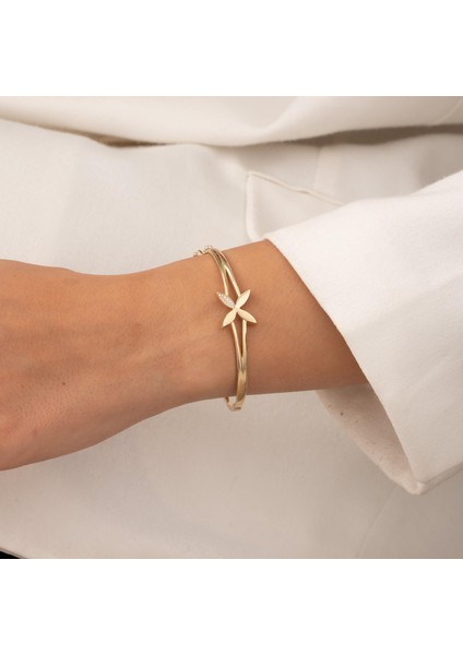 Taşlı Çiçek 14 Ayar Altın Kelepçe