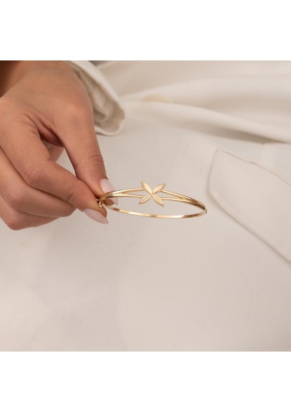 Taşlı Çiçek 14 Ayar Altın Kelepçe modelleri