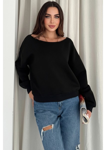 Üç Iplik Şardonlu Uzun Kollu Kayık Yaka Sweatshirt fiyatları