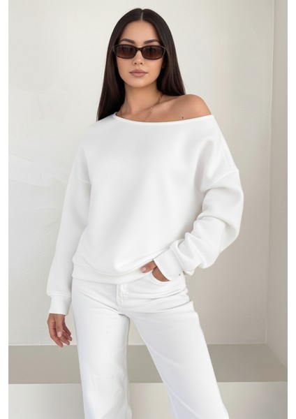 Üç Iplik Şardonlu Uzun Kollu Kayık Yaka Sweatshirt fiyatları