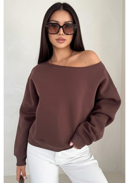 Üç Iplik Şardonlu Uzun Kollu Kayık Yaka Sweatshirt fiyatları