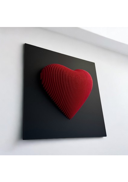 Modern 3 Boyutlu Kalp Sanat Eseri — Siyah Panel Üzerinde Kırmızı Tasarım fiyatları