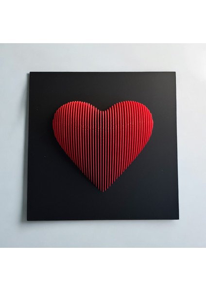 Modern 3 Boyutlu Kalp Sanat Eseri — Siyah Panel Üzerinde Kırmızı Tasarım modelleri