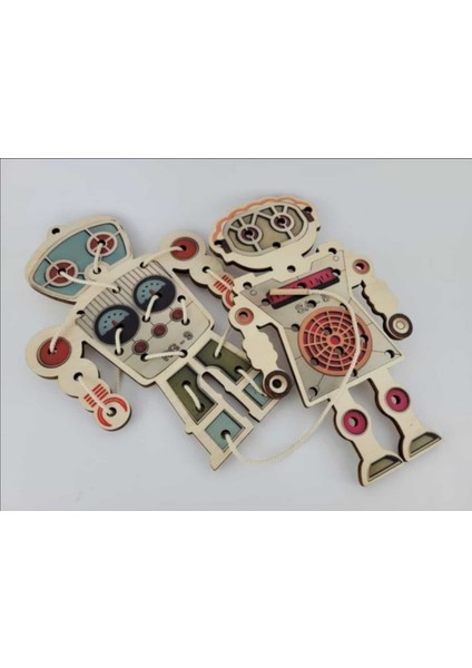 Renkli Ahşap Robot Kardeşler El Kas Gelişim Seti, Ip Geçirmeli, Kahverengi fiyatları