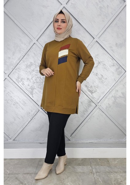Kadın Paraşüt Kumaş Kombinli Tesettür Tunik modelleri