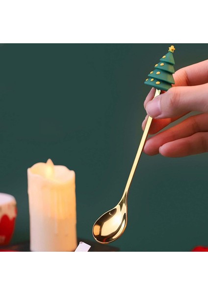 Yılbaşı Sofra Kaşık Çatal Seti Tatlı Veya Kahve Kaşığı Paslanmaz Çelik Gold - 6 Parça Yılbaşı Desenli fırsatları