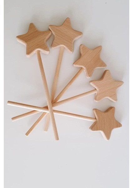 Duyusal Eğitici Sihirli Yıldız Peri Asası Ahşap Çubuk Doğal Oyuncak Bej