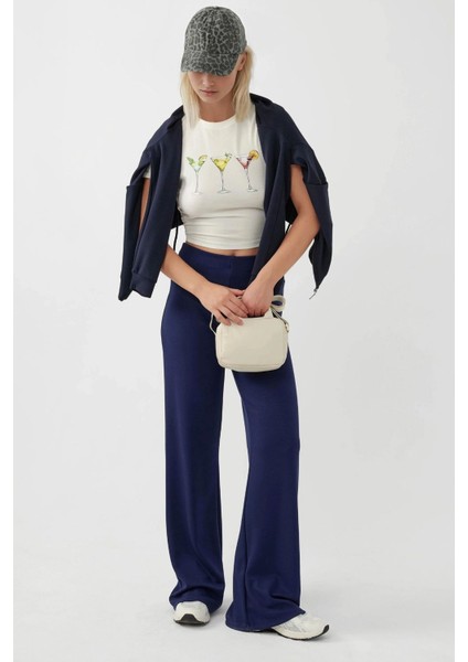 Kadın Rahat Kesim Modal Dokulu Düz Paça Eşofman Altı Gece Mavisi indirimleri