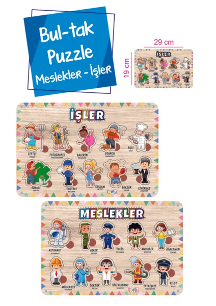 Ahşap Meslekler ve Işler Temalı 2'li Eğitici Yapboz Seti, Sarı Renk