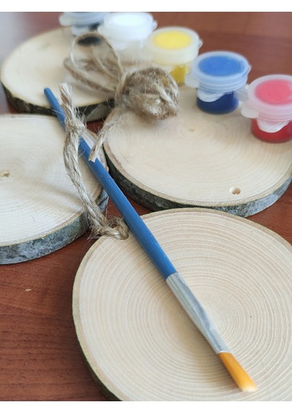 Doğal Ahşap Kütük Boyama Seti, 6 Renk, 6-7 Cm, Delikli, 4 Lü Dilim fiyatları