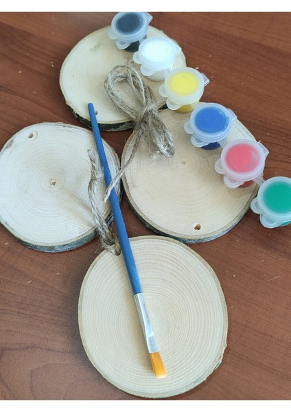 Doğal Ahşap Kütük Boyama Seti, 6 Renk, 6-7 Cm, Delikli, 4 Lü Dilim modelleri