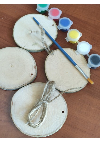 Doğal Ahşap Kütük Boyama Seti, 6 Renk, 6-7 Cm, Delikli, 4 Lü Dilim indirimleri