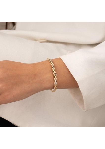 Taşlı 14 Ayar Altın Kelepçe