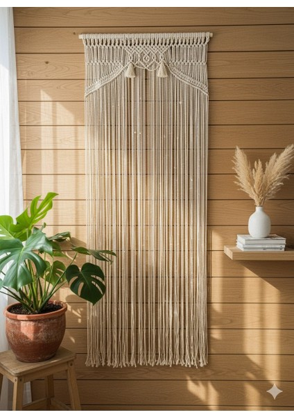 Makrome Perde Iki Püsküllü Ekru Kapı Süsü