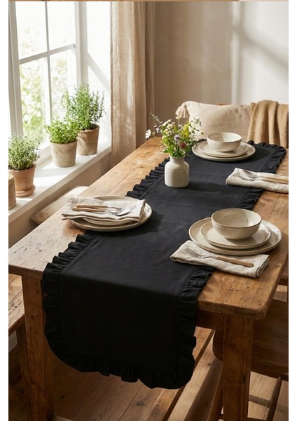 Fırfırlı Masa Runner 120x40 cm – Şık Dekoratif Masa Örtüsü