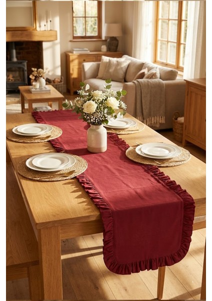 Fırfırlı Masa Runner 120x40 cm – Şık Dekoratif Masa Örtüsü
